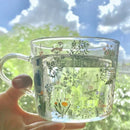 Axyaa Glass Mug with Flower Printings, Heat Resistant, Large Capacity, Coffee Juice Water Cup
