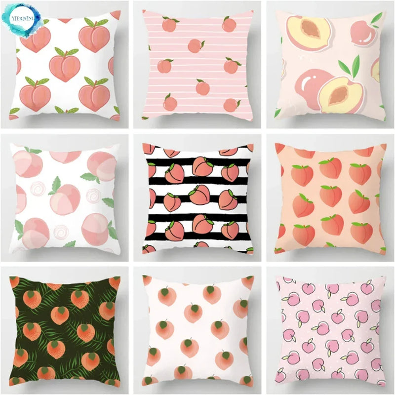 Peachy Pink Pattern Cushion Cover 45X45CM for Sofa Decor by Axyaa