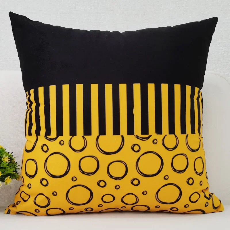 Axyaa Black Yellow Alphabet Letter Cushion Cover - Square Polyester Pillow Case