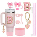 Axyaa Stanley Cup Accessories Set with Straw, Brush, Flower Charm, Stopper, and Boot.