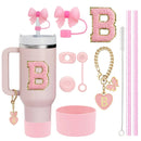 Axyaa Stanley Cup Accessories Set with Straw, Brush, Flower Charm, Stopper, and Boot.