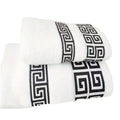 Axyaa Geometric Embroidered Cotton Towel Set - Blue/White/Brown