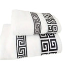 Axyaa Geometric Embroidered Cotton Towel Set - Blue/White/Brown