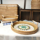 Axyaa Rattan Shell Basket Tray with Handle - Jewelry Storage & Living Room Organizer
