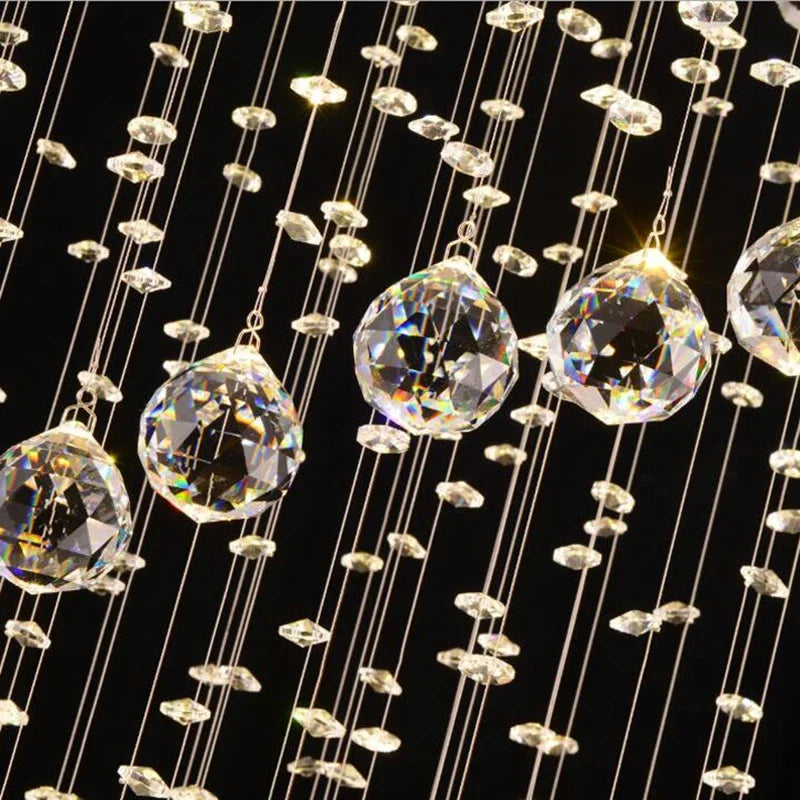 Axyaa Modern Spiral Crystal Chandelier for Large Staircases, Rain Drop Design