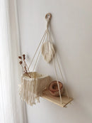 Axyaa Leaf Tassel Wall Shelf: Botanical Wooden Stand for Plant Display & Boho Home Decor