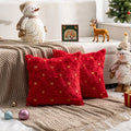 Axyaa Holiday Rabbit Fur Quilted Christmas Tree Pillowcase - Red Green Embroidered Sofa Cushion Cover