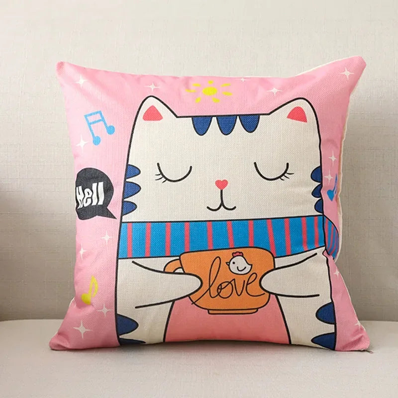 Nordic Cartoon Print Pillow Cover for Axyaa Square Cushion Sofa Decor