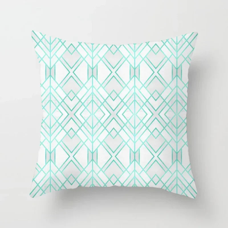Light Blue Green Mint Geometric Print Boho Pillowcase Set by Axyaa