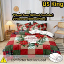 Axyaa Christmas Plaid Floral Wreath Duvet Cover Set