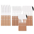 Axyaa Red Silver Stainless Steel Cutlery Set with Wood Handle - 16/24Pcs
