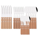 Axyaa Red Silver Stainless Steel Cutlery Set with Wood Handle - 16/24Pcs