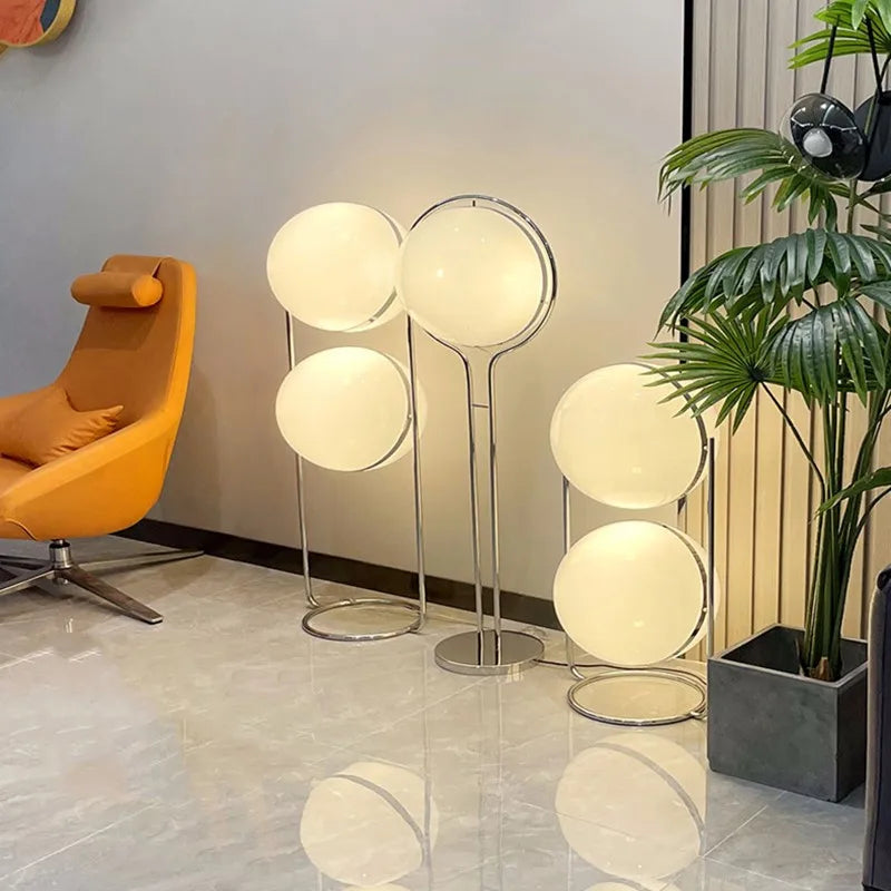 Axyaa Chrome LED Floor Lamp with Metal Ball Design and White Acrylic Lampshade
