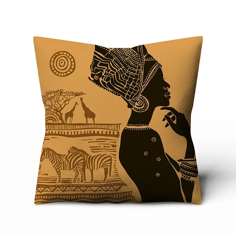 Axyaa Retro Ethnic African Women Cotton Linen Pillowcase - 45X45CM