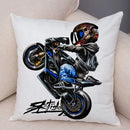 Axyaa Extreme Sports Motorcycle Pattern Cushion - Cartoon Design for Home & Car
