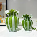 Axyaa Striped Glass Vase with Wavy Edge - Vintage Floral Arrangement Accessories