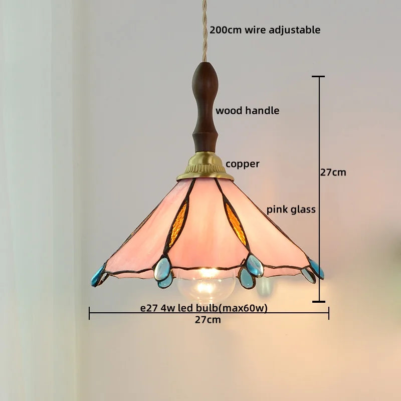 Axyaa Modern Pink Glass LED Pendant Lights Copper Hanging Lamp for Home Decor