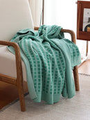 Axyaa Cozy Plaid Knit Cotton Throw Blanket - 50"x70" - Orange Khaki Green - All Season