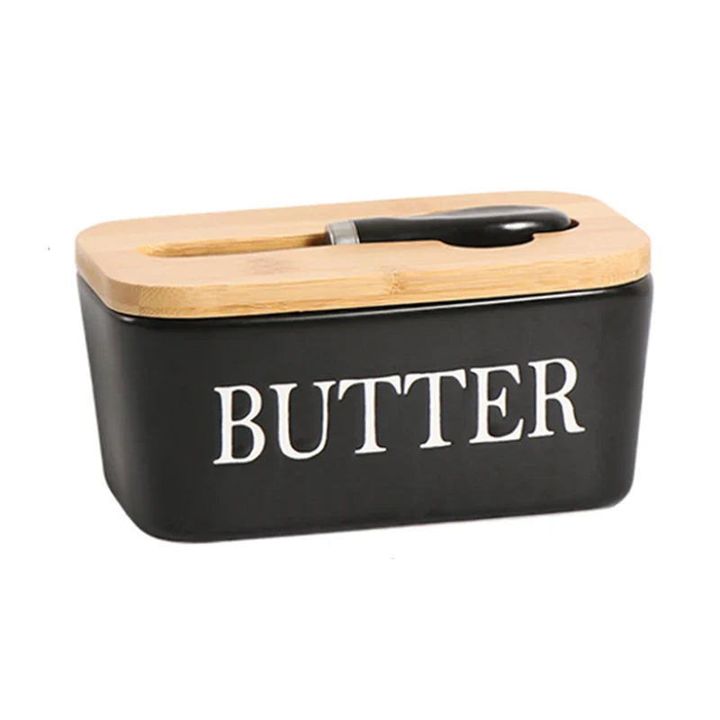 Axyaa Ceramic Butter Box with Knife - Rectangular Sealed Cheese Container