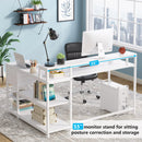 Axyaa Industrial L-Shaped Desk with Drawer, Shelves, and Monitor Stand