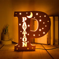 Axyaa Personalized LED Name Wall Decor Night Light with Stars for Family, Couples, Kids - Wooden Lamp