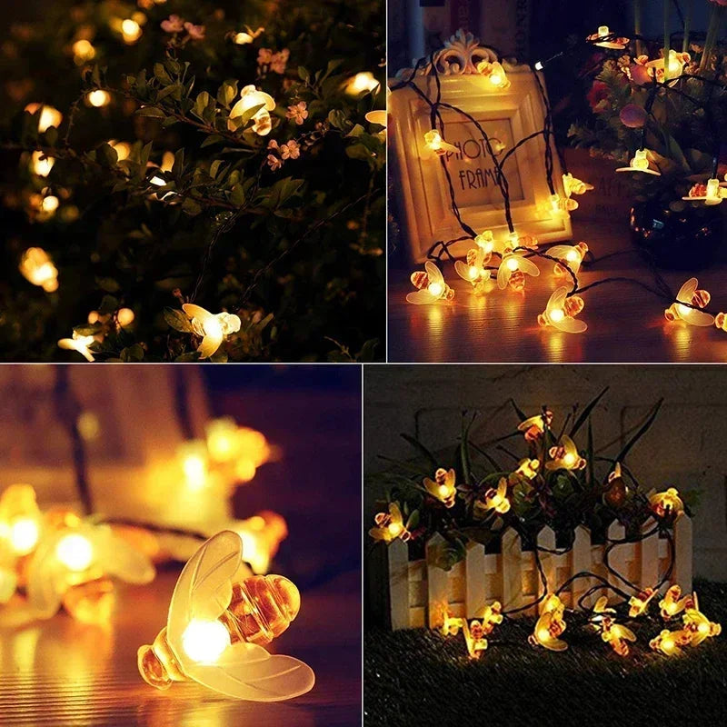 Axyaa Solar Bee String Lights: Outdoor Fairy Light with 8 Modes for Garden Party