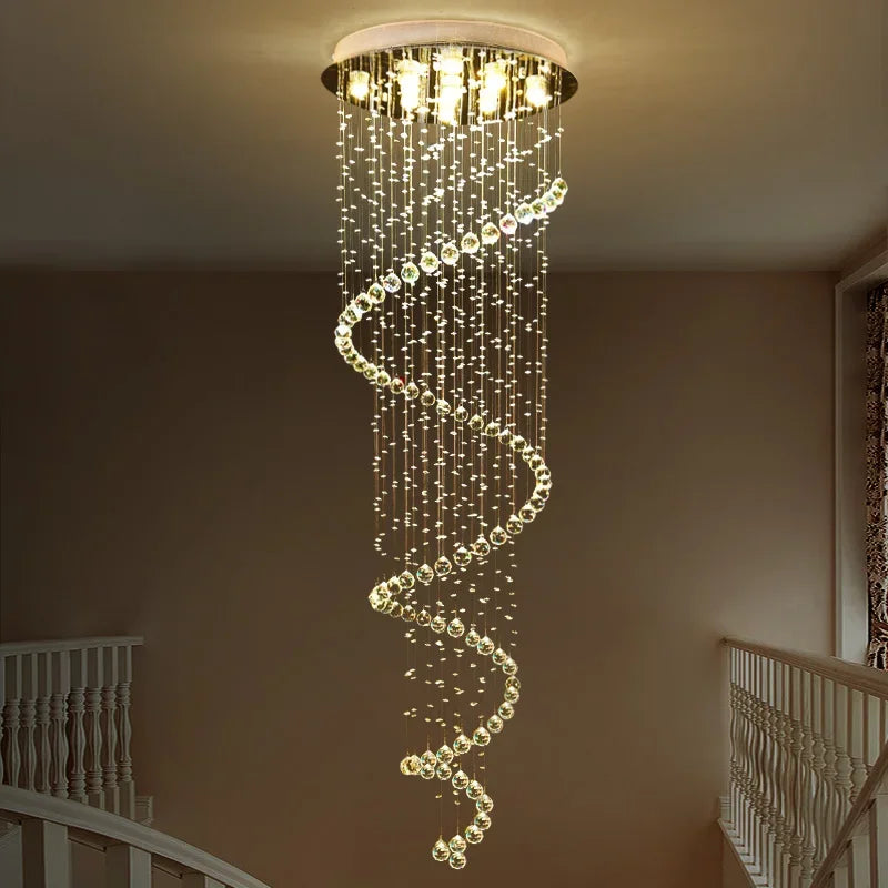 Axyaa Luxury K9 Crystal Chandelier Modern LED Villa Double Staircase Lighting for Living Room