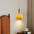 Axyaa Nordic Glass LED Pendant Light with Wood Handle - Gold Brass Finish
