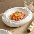 Axyaa White Wavy Texture Ceramic Soup Plate Set for Hotel Dining Experience