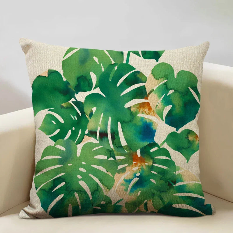 Axyaa Tropical Palm Leaf Cushion Cover 45x45cm Linen Pillowcase