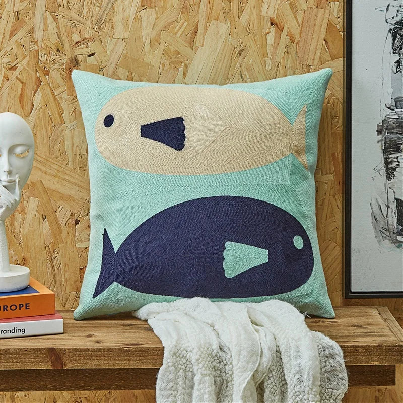 Axyaa Sea Starfish Navy Blue & Yellow Cushion Cover 45x45cm