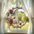 Axyaa Moon & Red Rose Flower Window Hanging Ornaments Suncatcher Floral Decor