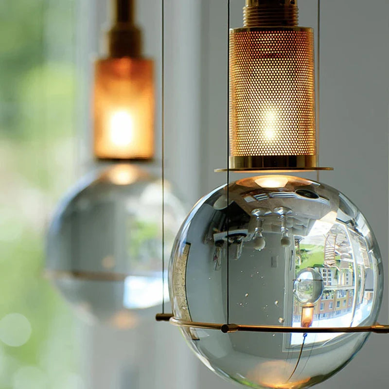 Axyaa Round Glass LED Ceiling Chandelier - Modern Living Room Kitchen Island Pendant Lights