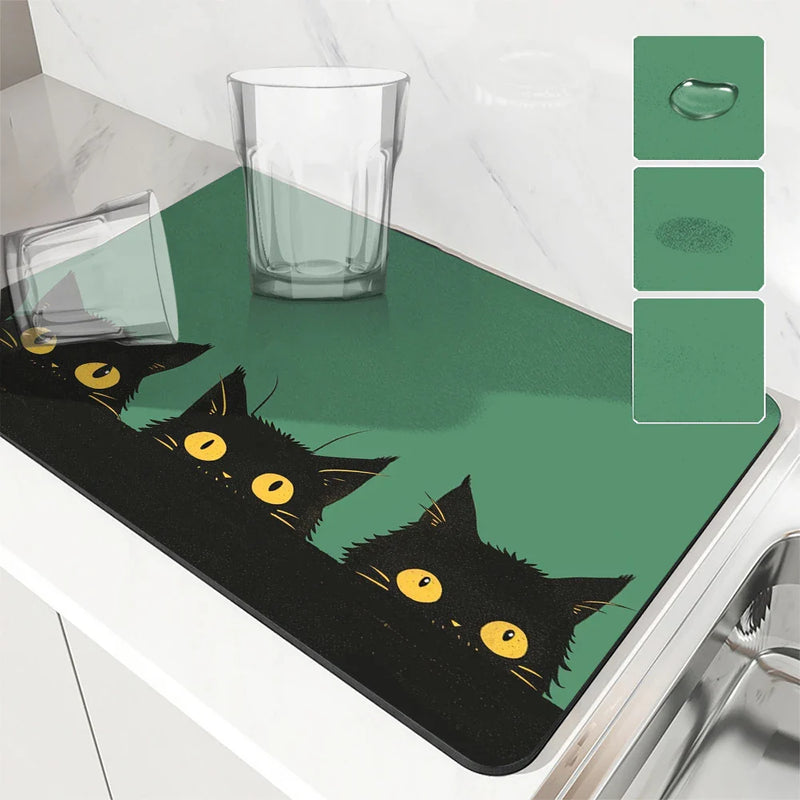 Axyaa Halloween Black Kitchen Drying Mat - Quick Dry Dish Draining Pad