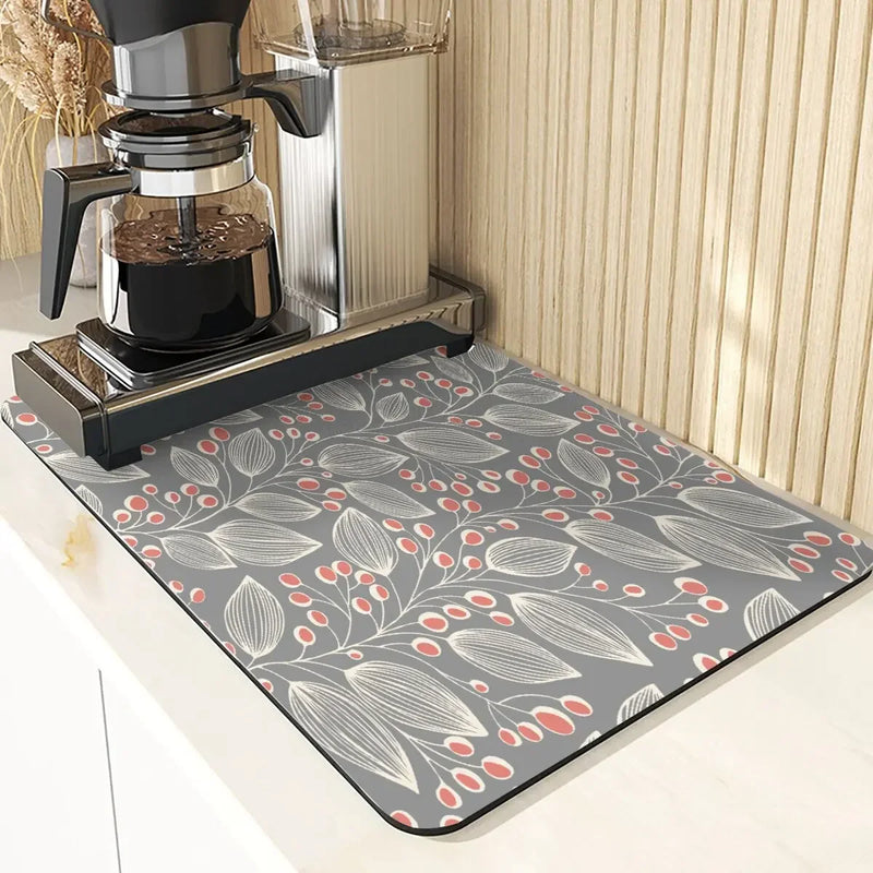 Axyaa Leaves Pattern Silicone Dish Mat for Absorbent Drying & Home Decor