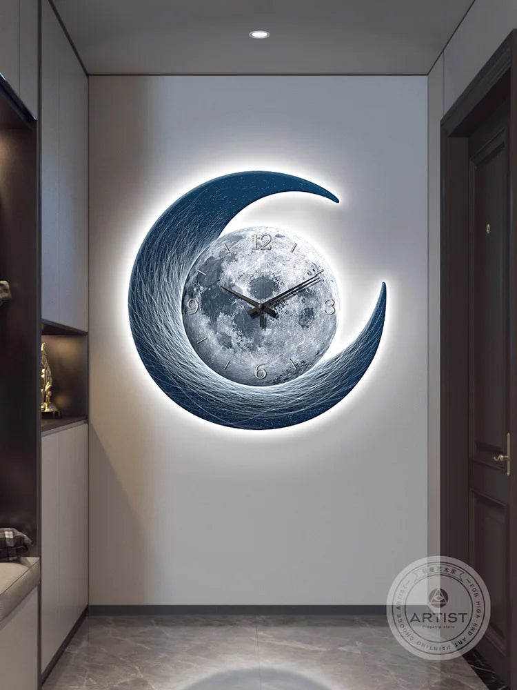 Axya Moon Clock LED Luminous Painting for Living Room Decoration