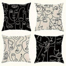 Axyaa Abstract Face Line Art Pillowcase Set, Modern Black and White Design