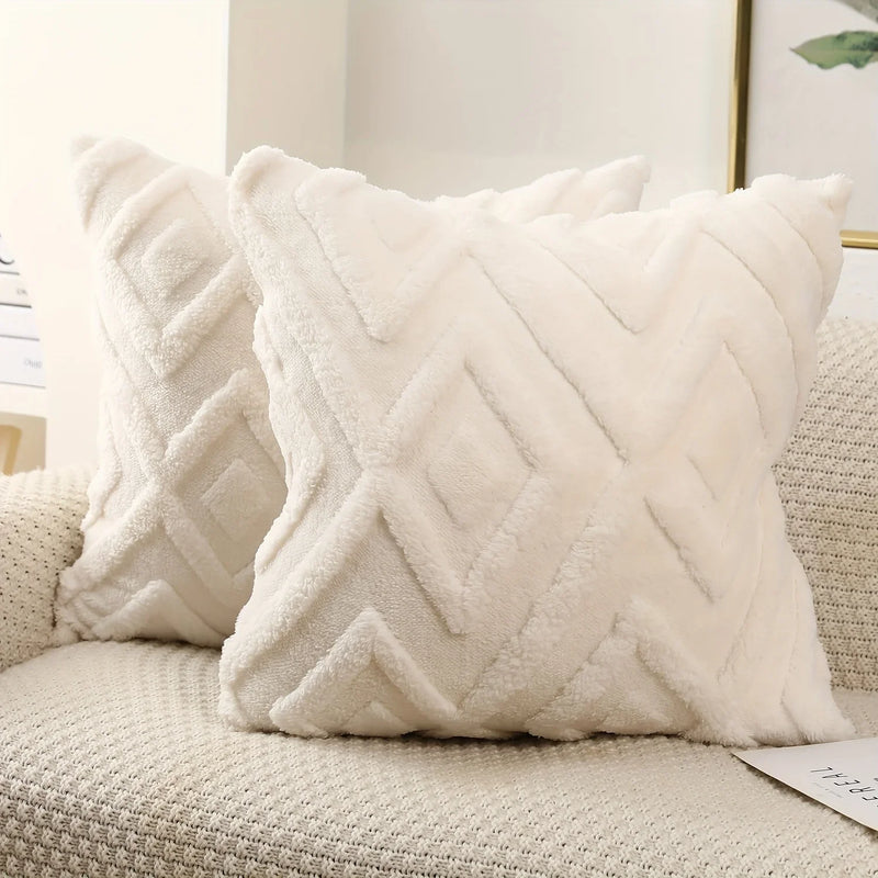Axyaa Snowflake Velvet Cream White Pillow Cover, Rhombus Pattern for Home Decor