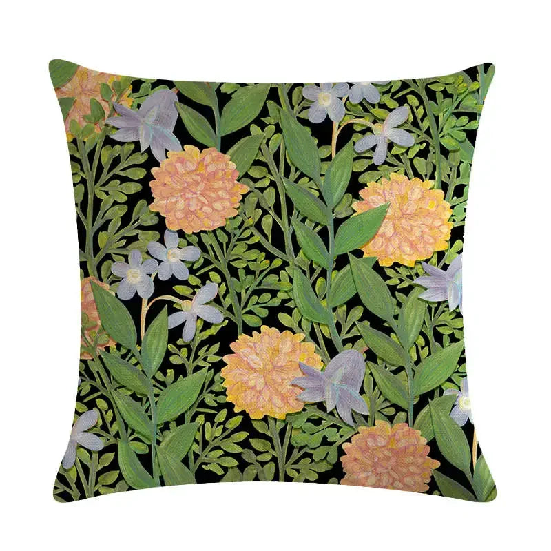 Axyaa Rose Flower Pillow Cover - Green Plant Oil Painting Cushion, Home Decor Case