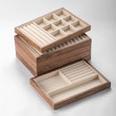 Axyaa Black Walnut Solid Wood Jewelry Box, Stackable Storage for Earrings, Necklaces