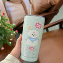 Axyaa Kawaii Puppy 550ml Stainless Steel Thermal Tumbler with Straw, Cute Tea Coffee Mug