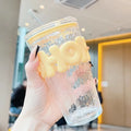 Axyaa Glass Water Bottle with Straw and Lid - 450ml, BPA-Free, Cute Design