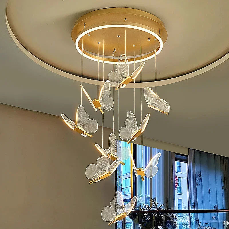 Axyaa Butterfly Staircase Chandelier - LED Living Room Hanging Light for Romantic Wedding