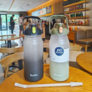 Axyaa Large Capacity Sports Water Bottle with Straw - Portable Frosted Plastic Space Cup