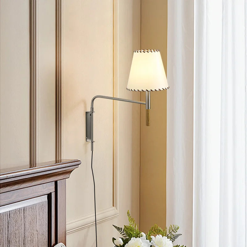 Axyaa White Cloth LED Wall Lamp with Changeable Silver Metal Sconce