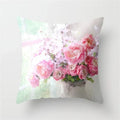 Axyaa Pink Flower Pattern Decorative Cushion Cover for Sofa Pillows - Polyester Material