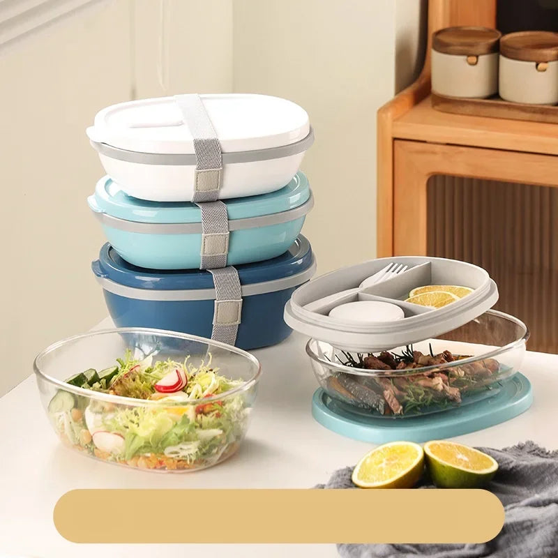 Axyaa Two-Compartment Portable Lunch Box with Detachable Salad Cup.