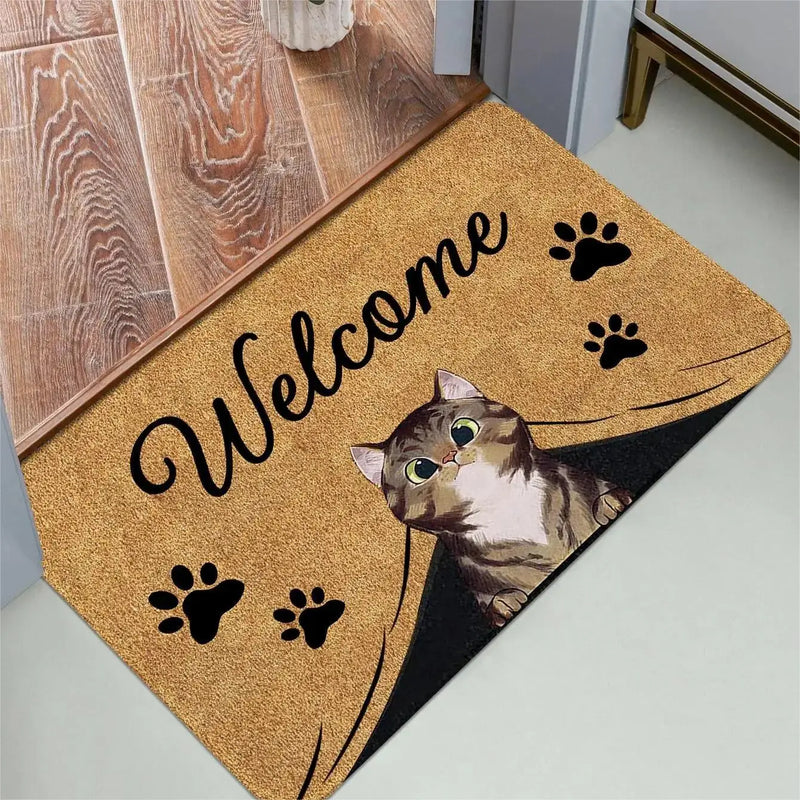 Axyaa Cat Pattern Door Mat - Non-Slip Washable Small Rug for Home Decoration