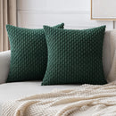 Axyaa Green Corduroy Pillow Covers - Soft & Textured 18x18 Inch Boho Striped Throw Pillow