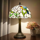 Axyaa Hummingbird Flower Desk Lamp, Modern Stained Glass Shade, Metal Base